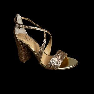 Jewel Badgley Mischka Cook Block Heel Glitter Sandal